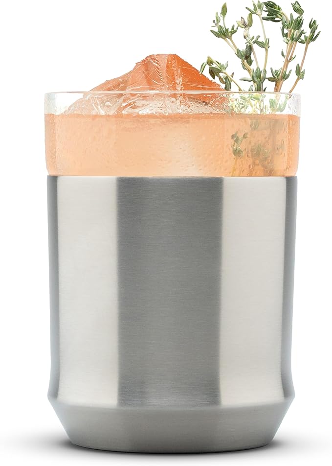 Elevated Craft Hybrid Cocktail Glass Premium Vacuum Insulated Steel Base with Removable Insert - 12oz Rocks Glass, Double Old Fashioned Lowball for Margaritas, Bourbon, Whiskey - Steel