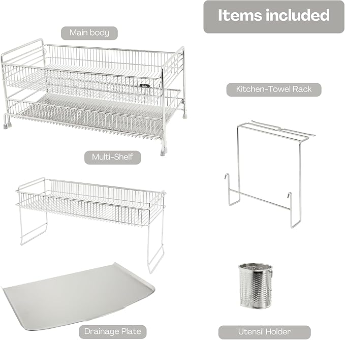 Ergo Edge Dish Rack (Stainless Steel, 17.7" H x 20.6" W x 10.6–19.5" D)