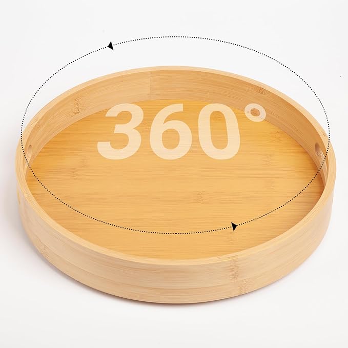10in Bamboo Lazy Susan Pantry Organizer and Storage for Countertop and Spice Organization for Cabinet Round Rotating Serving Tray Turntable Seasoning Organizer for Kitchen Table Top