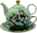 Porcelain 13 OZ Tea for One Teapot and Cup Set Vintage Floral Ceramic Tea Set European Style Tea pot and Saucer Set (White Roses)