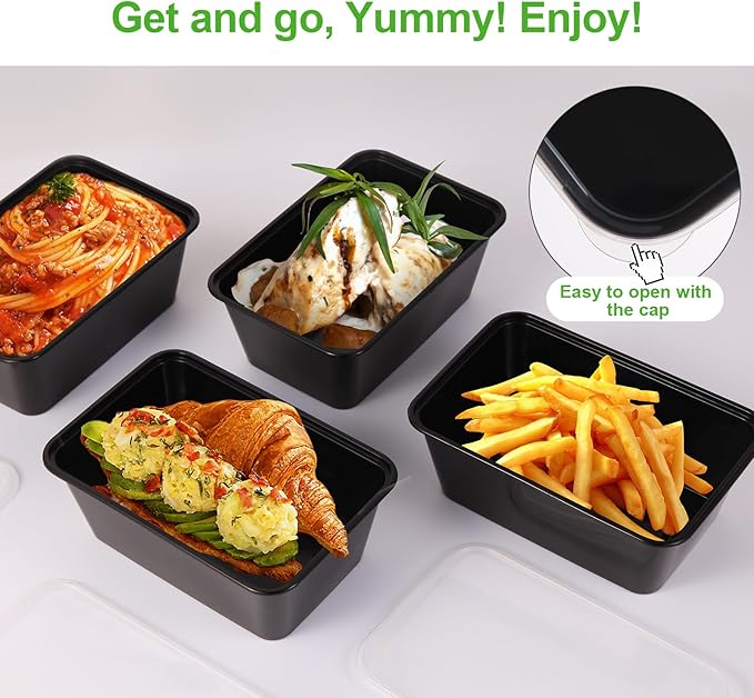 50Pack 32oz Meal Prep Containers Reusable with Lids, 1-Compartment Food Storage for Lunch or Takeaway, Plastic Disposable Bento Box To Go Take Out, Microwave Freezer Dishwasher Safe