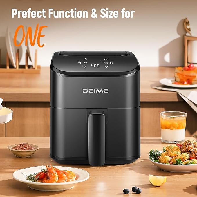 DEIME Air Fryer, Small Digital 2.8 Qt Airfryer Space Saving Compact, Bake, Reheat, Roasts for Quick Easy Meals, Mini Compact & Quiet, Nonstick & Dishwasher Safe Basket (Black)