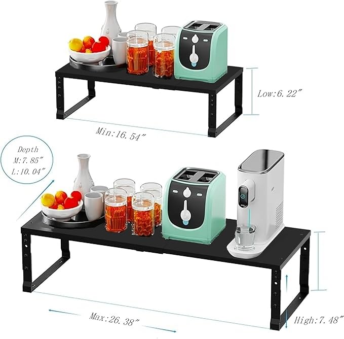 Expandable Spice Rack Organizion for Kitchen Cabinet, Seasoning,Bathroom Organizer Display Shelf, Stackable Multi-Purpose Shelves.Easy-to-Install（2Packs/Black,Large