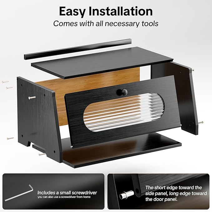 Black Bread Box for Kitchen Countertop,Large Capacity Kitchen Countertop Organizer,Bread Storage with Acrylic Window for Cabinet,Pantry,Cupboard