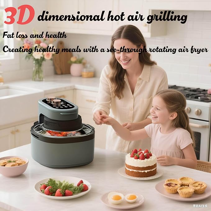 Rotatable 8-in-1 Air Fryer Toaster Oven Combo 7.5QT Large Glass Air Fryer, Rapid HotAir Tech, Family-Size Smart Cooker, Trending Modern Kitchen Essential for Healthy Meals (Dreamy blue)