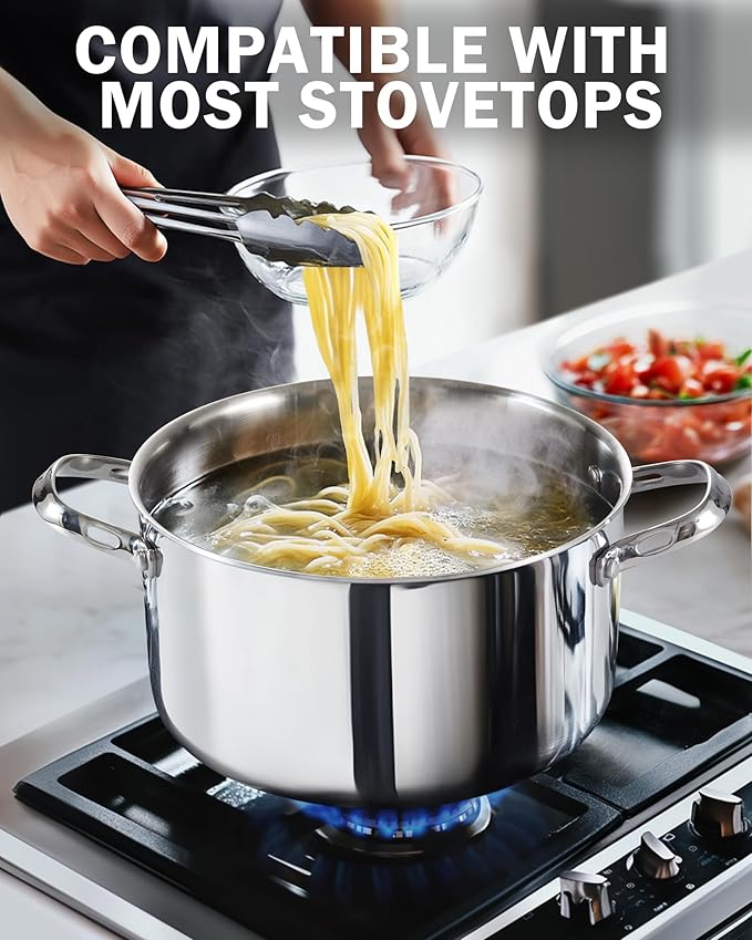 Cooks Standard Multi-Ply Clad Stainless Steel Stockpot, 12-Quart Pasta Cooking Canning Pot with Lid, Deep Stockpot Large Soup Pot Induction Cookware, Silver