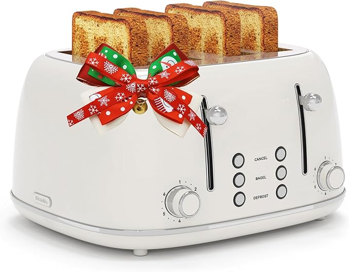 Toaster 4 Slice, Retro Stainless with 6 Bread Shade Settings,1.5''Wide Slots Toaster with Cancel/Defrost/Reheat Functions,Dual Independent Control Panel, Removal Crumb Tray (White)