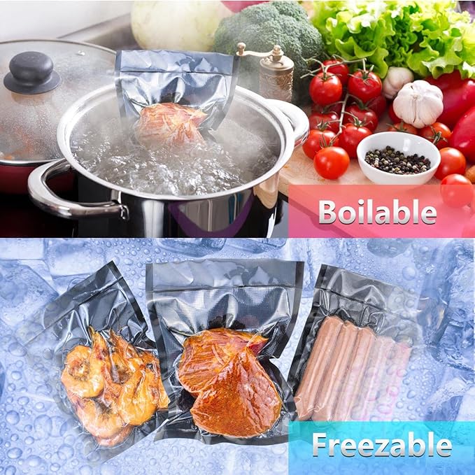 CANLENPK 8x10 Inch/20x25cm Vacuum Seal Bags Black Back and Clear Front,Food Storage Bag,Seal Meal Snack Fruit Nut,Boil Steam Heat Freeze,Commercial Grade Heavy Duty Sealable Bags (100PCS, Black Back)