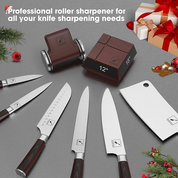 imarku Rolling Knife Sharpener Kit, Kitchen Knife Sharpener, 2 Diamond Discs for Sharpening and Honing, Magnetic Knife Sharpening Kit for Razor Sharp Kitchen Knives, 12°, 13°, 15°, 20° Angle Guides