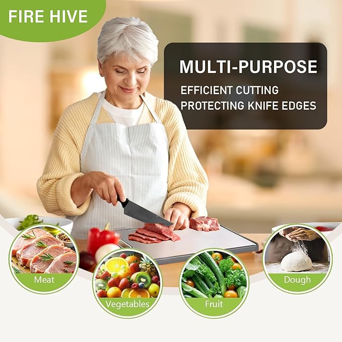 FIRE HIVE Upgraded Universal High Hardness Stainless Steel & Platycodon PP Material Double-Sided Cutting Board, Suitable for Non-toxic Cutting Boards with Juice Troughs for Home and Kitchen Use