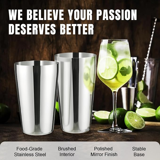 Boston Shaker, Cocktail Shaker, Stainless Steel, 24oz & 20oz, Mirror Finish Margarita Shaker, Leak-Proof Alcohol Mixers for Cocktails for Home & Professional Bartender, Christmas Gifts