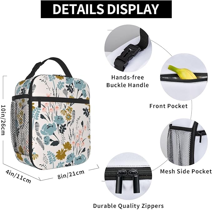 FREEHOTU Floral Pattern Lunch Bag Double Insulated Leakproof Lunch Box Tote Bag Cooler Lunch Organizer for Work Picnic Travel Camping