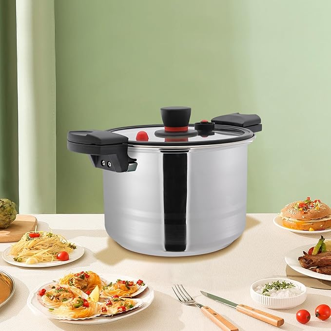 7.4 Qt Stainless Steel Pressure Cooker, 60KPa Fast Pressure Pot with Glass Lid for All Stoves, Induction Cookers and Gas Stoves, Large Soup Stew Pot Olla De Presion