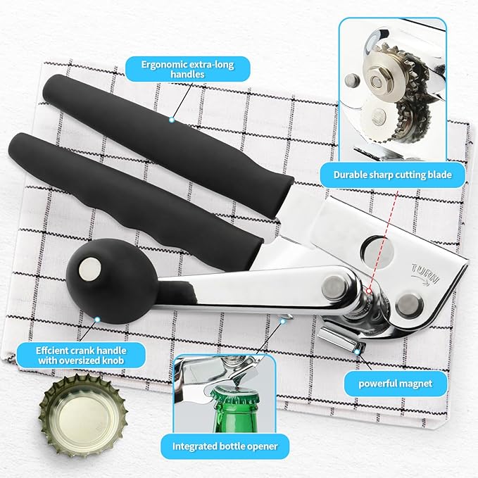 Heavy Duty Can Opener,Commercial Can Opener with Comfortable Long Handles With Carbon Steel Blade