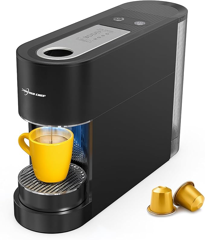 Espresso Coffee Machine, Compatible with Nespresso Original Pods, One-Touch with Illuminated Brew Zone, 20 Bar Pump, 33.8oz Removable Tank, Compact Design, CM-C07-A