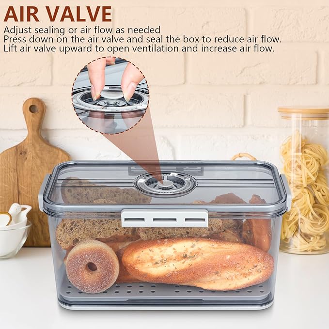 Bread Box For Kitchen Countertop,Bread Containers Storage Airtight Loaf,Plastic Breadbox,Bread Storage For Homemade Bread,Clear Fresh Bread Keeper