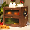 Solid Wood Bread Box for Kitchen Countertop with 50 Count Deli Paper, Double Layer Large Capacity Wooden Breadbox, Vintage Food Storage Container for Kitchen Counter Corner, Brown