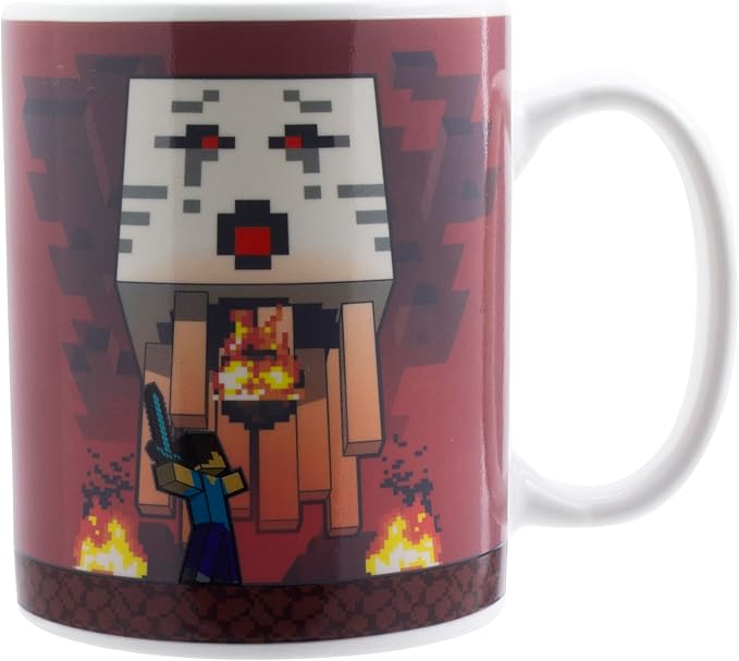 Paladone Minecraft Nether and Steve Heat Change Mug, Officially Licensed Ceramic Coffee Cup Transforms with Hot Drinks, Gaming Gift, Pop Culture Merchandise, 300 ml (10 fl oz)