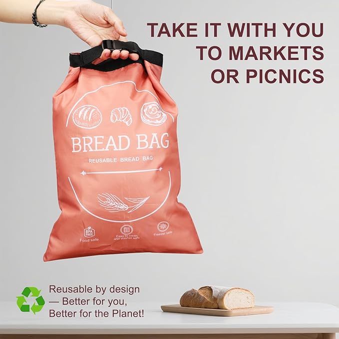 Bread Bags for Homemade Bread & Sourdough - Reusable Bread Bag with Linen Cover, Freezer-Safe Storage to Keep Bread Fresh for Days (XL, Orange)