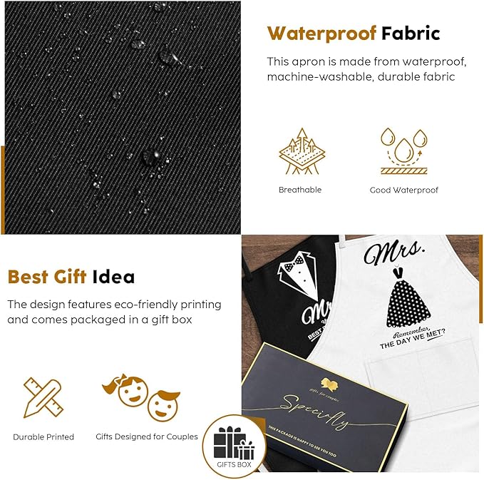 Couples Apron Set - Wedding Engagement Gifts for Couples, Funny Kitchen Gifts for Couples, Bridal Shower Gifts, Christmas