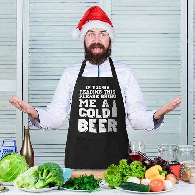100% Cotton, Black Funny Aprons for Men, Dad, Husband - Birthday, Father’s Day Grilling Gifts for Papa, Husband.