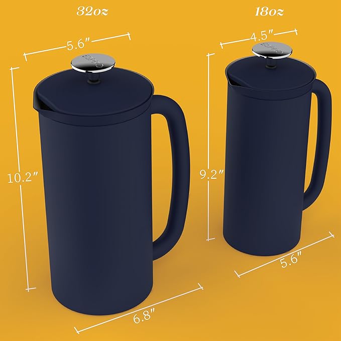 ESPRO P7 French Press Stainless Steel 304 – Patented Double Walled Micro-Filter Insulated French Press Coffee Maker, Grit-Free Brew - Heat Resistant BPA Free - Aegean Blue (32oz)
