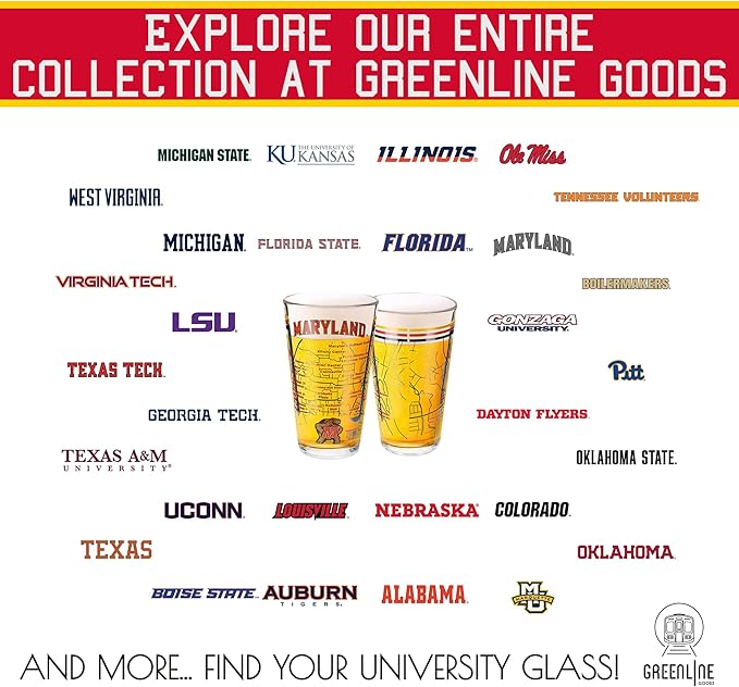 Greenline Goods – University of Maryland Terrapins College Pint Beer Glasses (Set of 2), 16 oz – Full-Color Logo + Campus Map