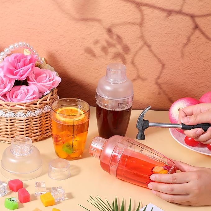 12 Pcs Plastic Cocktail Shaker with Scale and Strainer Top Clear Shaker Cup with Measurement Clear Plastic Bottle Cocktail Tea Measuring Jigger for Coffee Bubble Tea Milk, 350ml/12oz