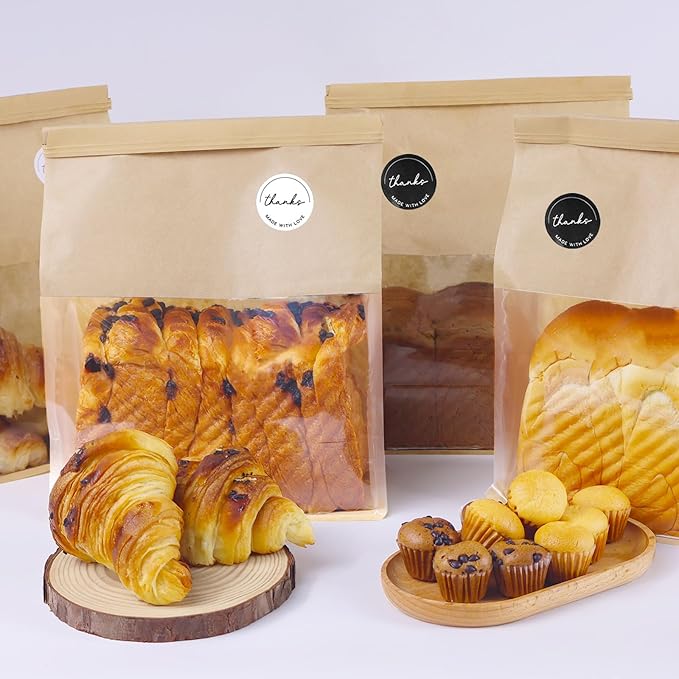 50PCS Paper Bread Bags, Bread Bags for Homemade Bread with Tin Tie Lock,Sourdough bread bags with Window,Bakery Bags for Bread,Sourdough,Cookie,Muffin,Bagels(8.7 x 4.3x 11 Inches)