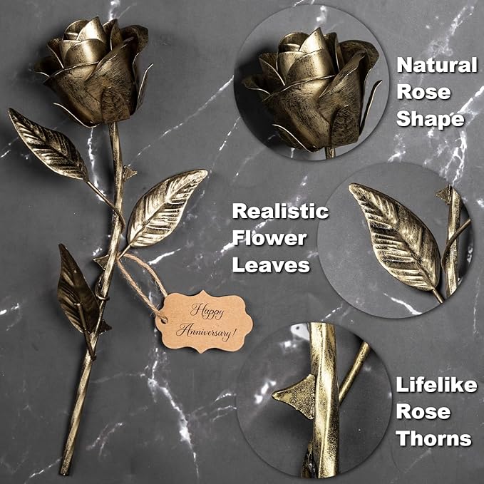 8 Year Anniversary Bronze Gift for Her - Metal Rose Gifts 8th Wedding Anniversary 19th 19 Year for Him Wife Husband Couples, Everlasting Rose Handcrafted Flower Stained Eternal Artwork Home Decor