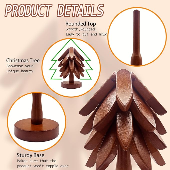 Wooden Trivets for Hot Dishes, Tree Shape Trivet Set, 4 Wooden Trivets + 1 Stand, Stackable Christmas Tree Design, Natural Foldable Kitchen Wooden Trivet, for Pans, Pot, Bowl, Teapot, Hot Pot Holder