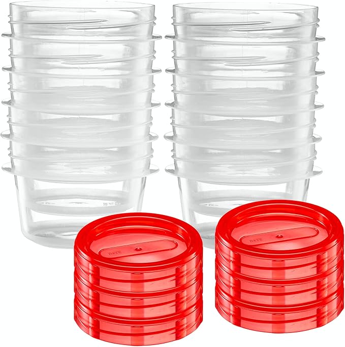 (4 Ounce 20 Pack) Twist cap Containers Clear Bottom With Red Top Screw on Lids Twist Top Food Storage Freezer Containers