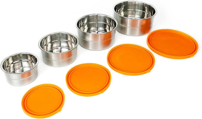 Anas Metal Food Storage Containers with Lids - Stainless Steel, Compact Stackable, Leak Proof, Dishwasher Safe and Microwavable for Lunch, Work, School Travel, Bento Box (4)