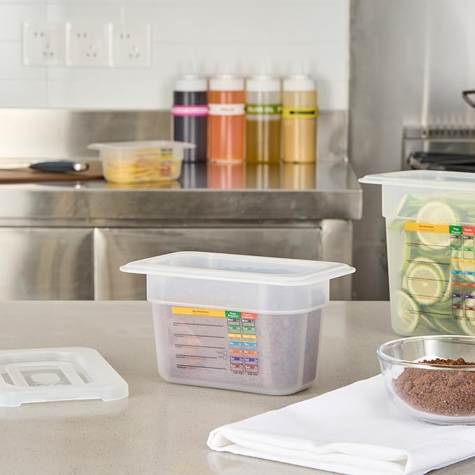 Restaurantware Food Pans Pack of 10 Plastic Rectangle Food Containers 1/9 Size with Traceability Label, Storage Containers Dishwashable Hot Cold Friendly for Restaurants Buffet Commercial Use