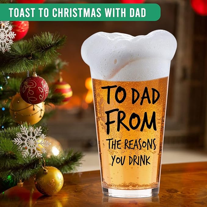 Father's Day Gifts For Dad: Funny Father's Day Beer Glass Gift Set With Wooden Bottle Opener & Greeting Card - Cool Unique Birthday Gift Idea Gifts For Dad Who Want Nothing