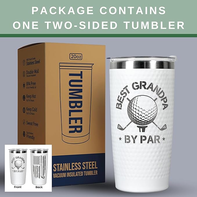 Grandpa Gifts - Christmas Gifts for Grandpa from Grandson, Granddaughter, Grandchildren, Grandkids - Grandfather Gift for Grandpas, Golf Ideas for Grandfather - Funny 20 Oz Golf Tumbler