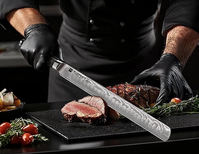 WIZEKA 12 Inch Damascus Slicing Knife - Ultra Sharp, Full Tang Carving Knife with G10 Handle, Great for Slicing Roasts, Meats, Fruits