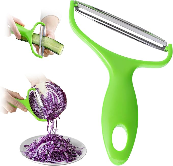 Upgrade 2 pack Veggie cabbage shredder for coleslaw stainless steel cucumber carrot Potato peeler grater slicer,Kitchen gadgets (green)