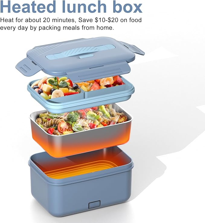 Electric Heated Lunch Box for Car Truck Home 1.8L 100W Portable Food Warmer with 12V/24V/110V/220V Hot Meal for Work Travel Jobsite Camping Christmas Gifts White Elephant Gifts for Adults/Men/Woman