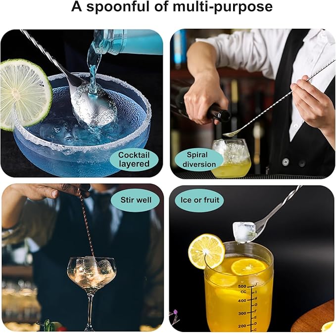 Bell Cocktail Jigger with Measuring Marks (1oz, 2oz) and Mixing Spoon - Bartender Set