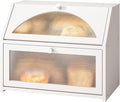 Bread Box, Bamboo Wood Bread Box for Kitchen Counter, Double-layer Bread Storage Bin, Acrylic glass with Diamond Patterns (White, Large)