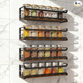 Doakhirmit Wall Mounted Spice Rack with 16 Hooks, Rustic Wood Spice Organizer Shelf for Stove Cabinet Pantry Door,Screw or Adhesive Hanging Spice Shelf,Wall Spice Rack in Kitchen and RV,4 Pack