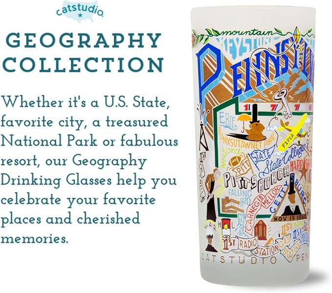 Catstudio Drinking Glass, Pennsylvania Frosted Glass Cup for Kitchen, Drinking Glasses, 15oz Dishwasher Safe Tumbler for Pennsylvania Lovers