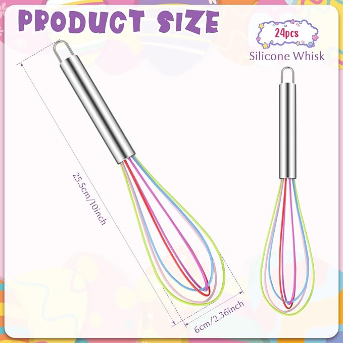 Domensi 24 Pcs 10 Inch Christmas Whisks Bulk for Cooking Silicone Whisks Non Scratch Stainless Steel Egg Beater Colorful Coated Metal Heat Resistant Egg Beaters for Holiday Party Favor Gift Supplies