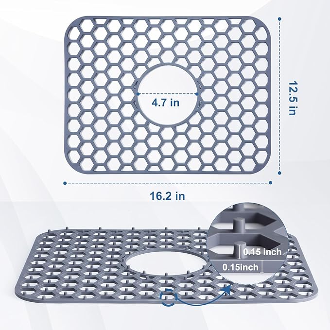 Silicone Sink Protectors for Kitchen Sink with Center Drain - 16.2"x12.5" Kitchen Sink Mats Accessory, Non-Slip Heat Resistant Sink Mat for Bottom of Farmhouse Porcelain Stainless Steel Sink