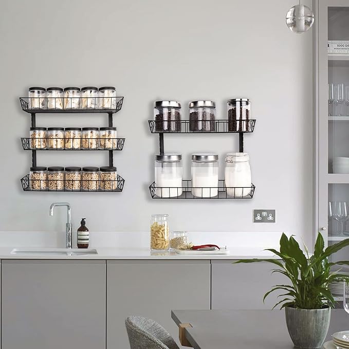 SWOMMOLY Adjustable Wall Mount Spice Rack, 6-Tier Dual-use (Multi-use) Organizer, Black