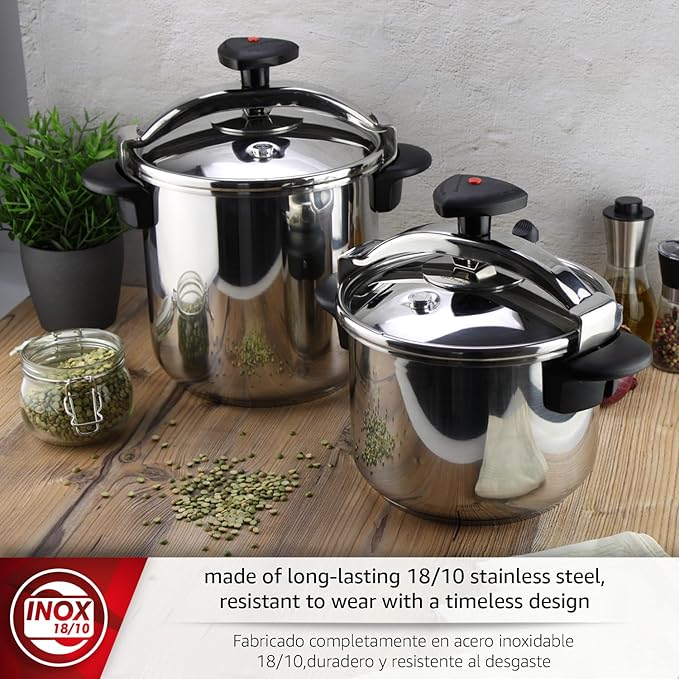 MAGEFESA Star 4.2-Quart Stainless Steel Pressure Cooker, Works on All Stovetops (Induction Compatible), Safety Lock & 8 PSI Cooking