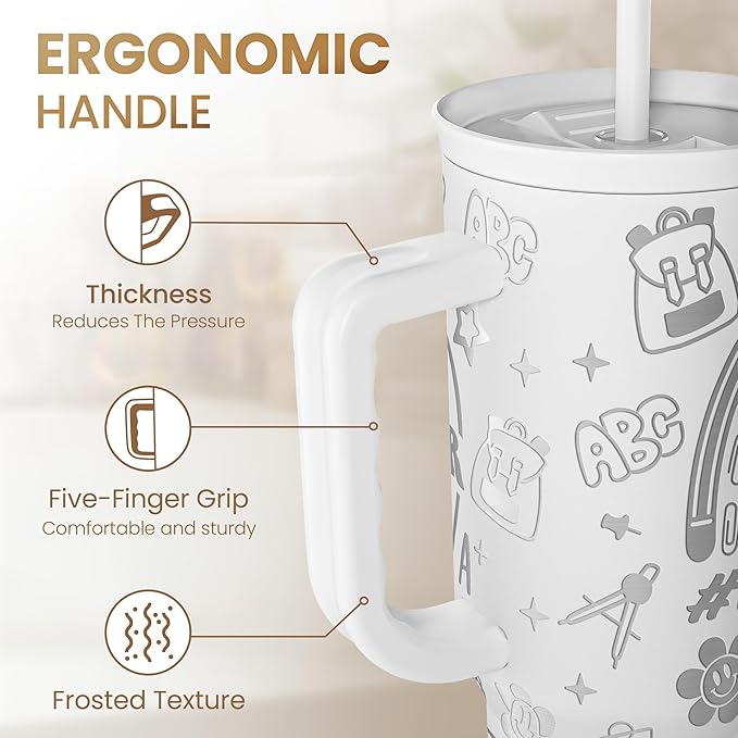 Best Teacher Ever Tumbler 40oz, Stainless Steel Insulated Coffee Travel Cups with Handle, Teacher Appreciation Gifts for Women, Teachers Gift for Valentines Farewell Birthday Christmas Teacher's Day