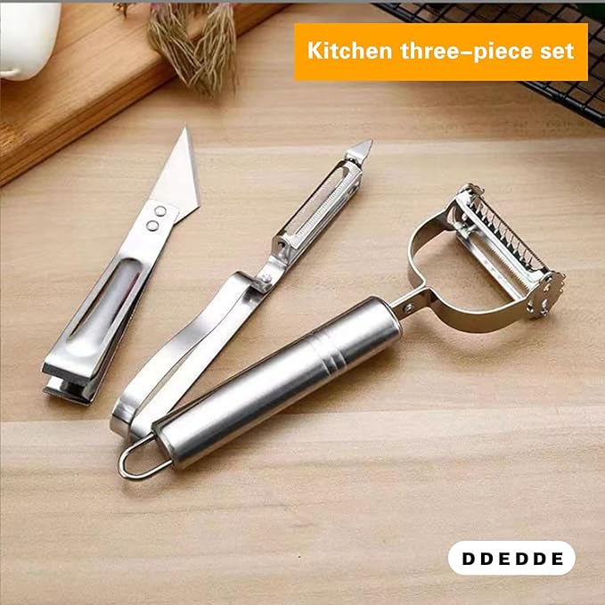 3-Piece Kitchen Peeler & Prep Set: Y Peeler, Straight Peeler & Poultry/Fish Tool with Non-Slip Comfort Handles for Peeling, Grating, De-Boning, De-Feathering Fruits, Vegetables, Potato, Chicken