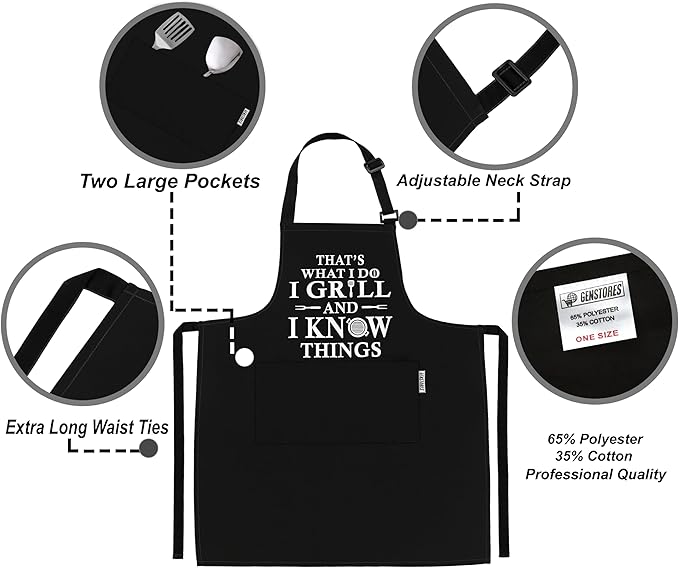 Funny Grilling Aprons for Men with Pockets BBQ Novelty Cooking Apron for Son Grandad Christmas Fathers Day Gift